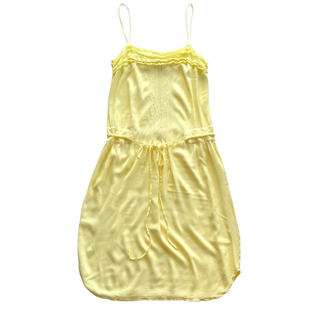 Ghost London Pale Yellow Slip Dress | Size Small | Ruffle + Drawstring - Picture 4 of 14